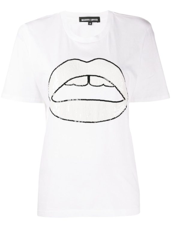 Markus Lupfer lipstick embroidered T-shirt - White - Markus Lupfer