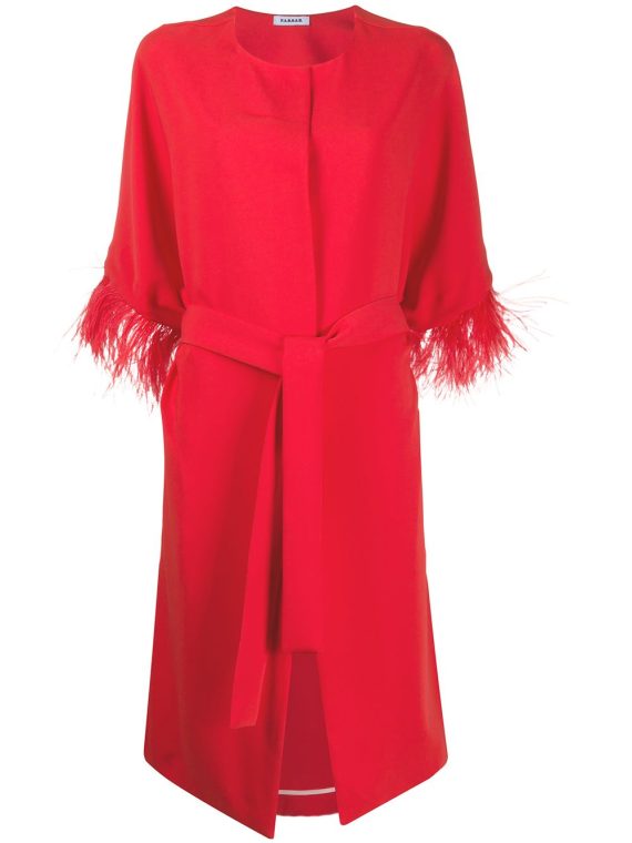 P.A.R.O.S.H. feather-embellished belted coat - Red - P.A.R.O.S.H.