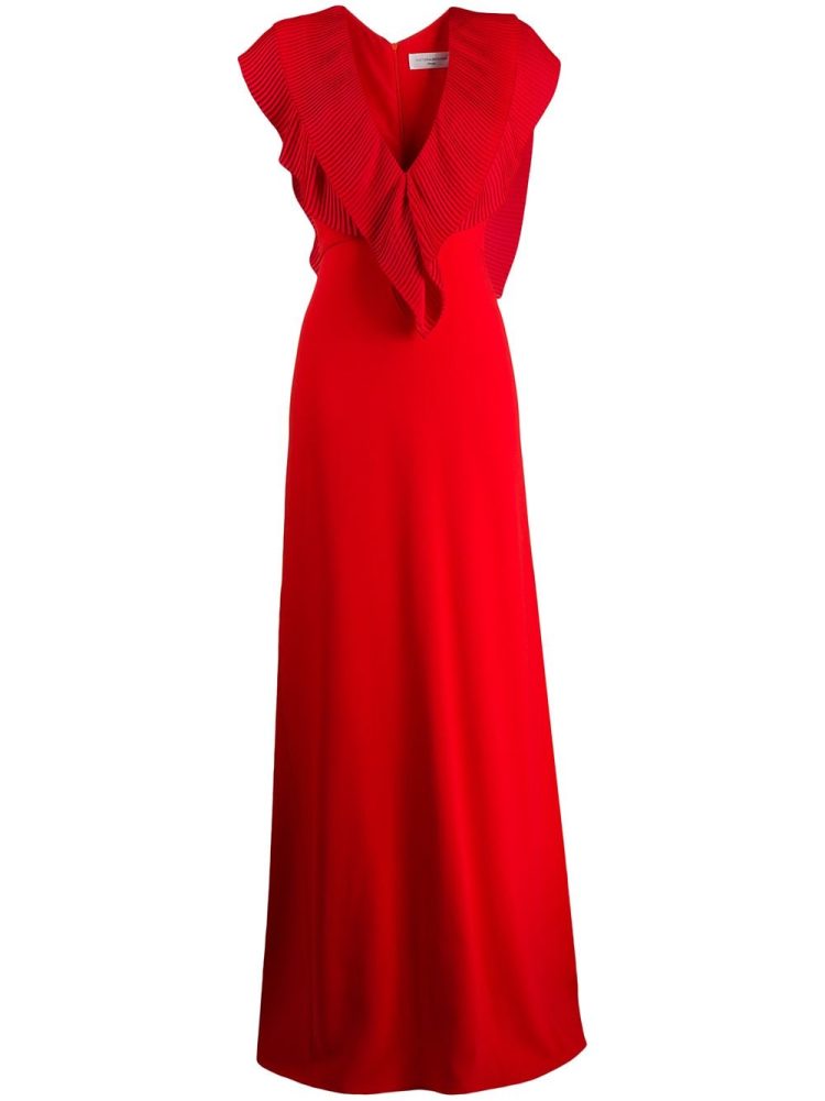Victoria Beckham pleated V-neck long dress - Red - Victoria Beckham